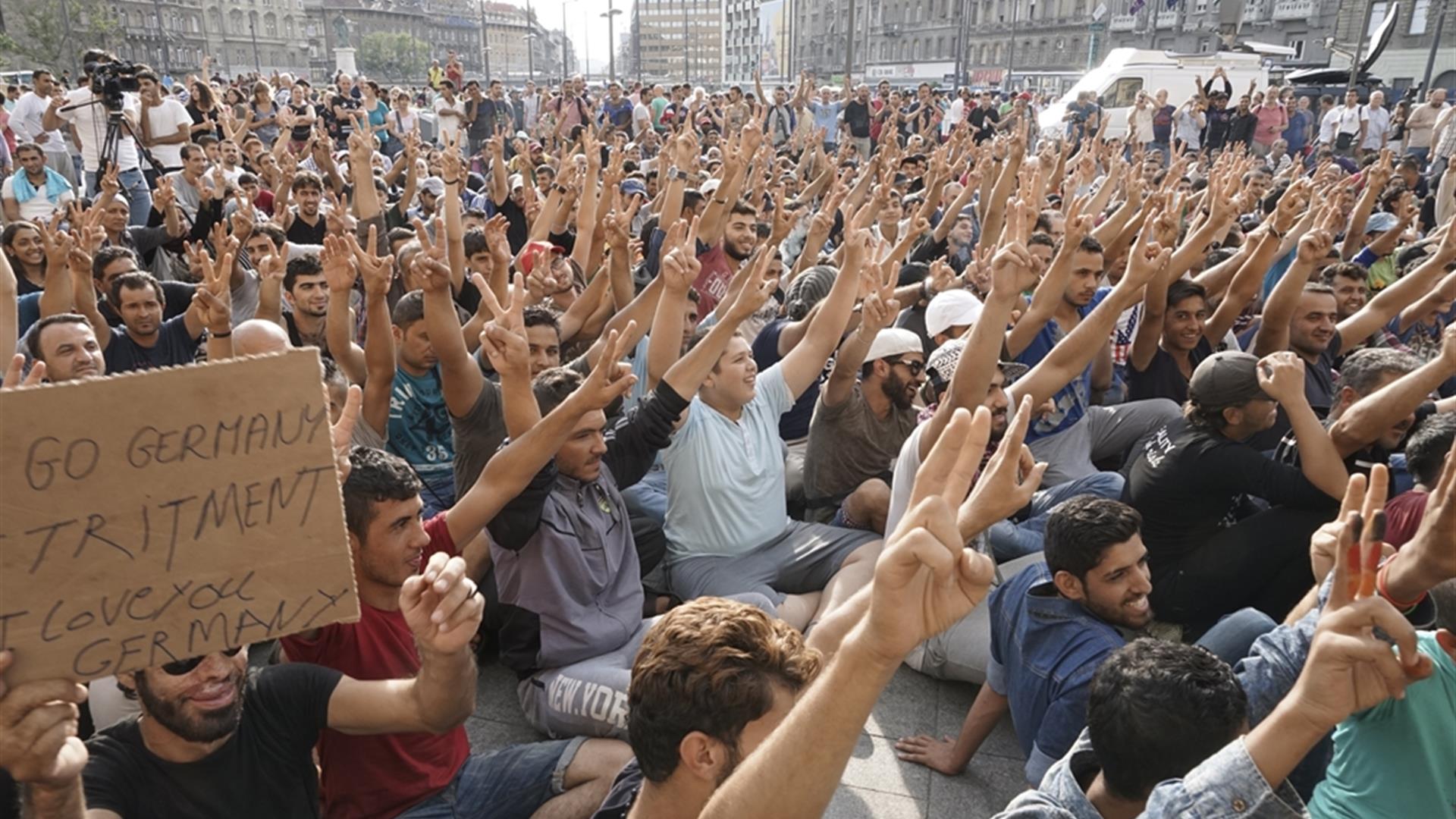 Syrian Refugees Strike In Front Of Budapest Keleti Railway Station